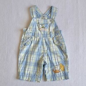 Disney Classic Pooh & Tigger Light Blue & Yellow Plaid 100% Cotton Overalls NB